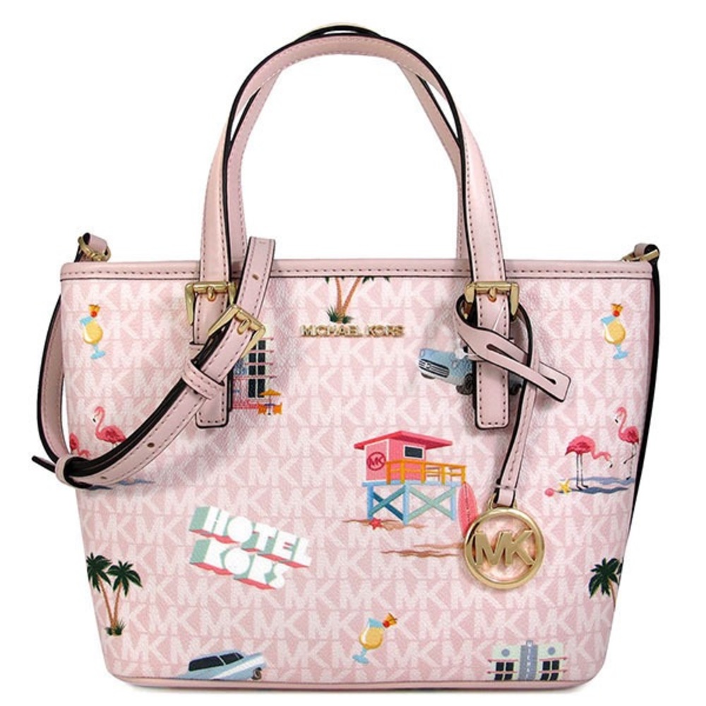 Michael Kors : Jet Set Travel Tropical Patterns Pink Tote Bag | NWT